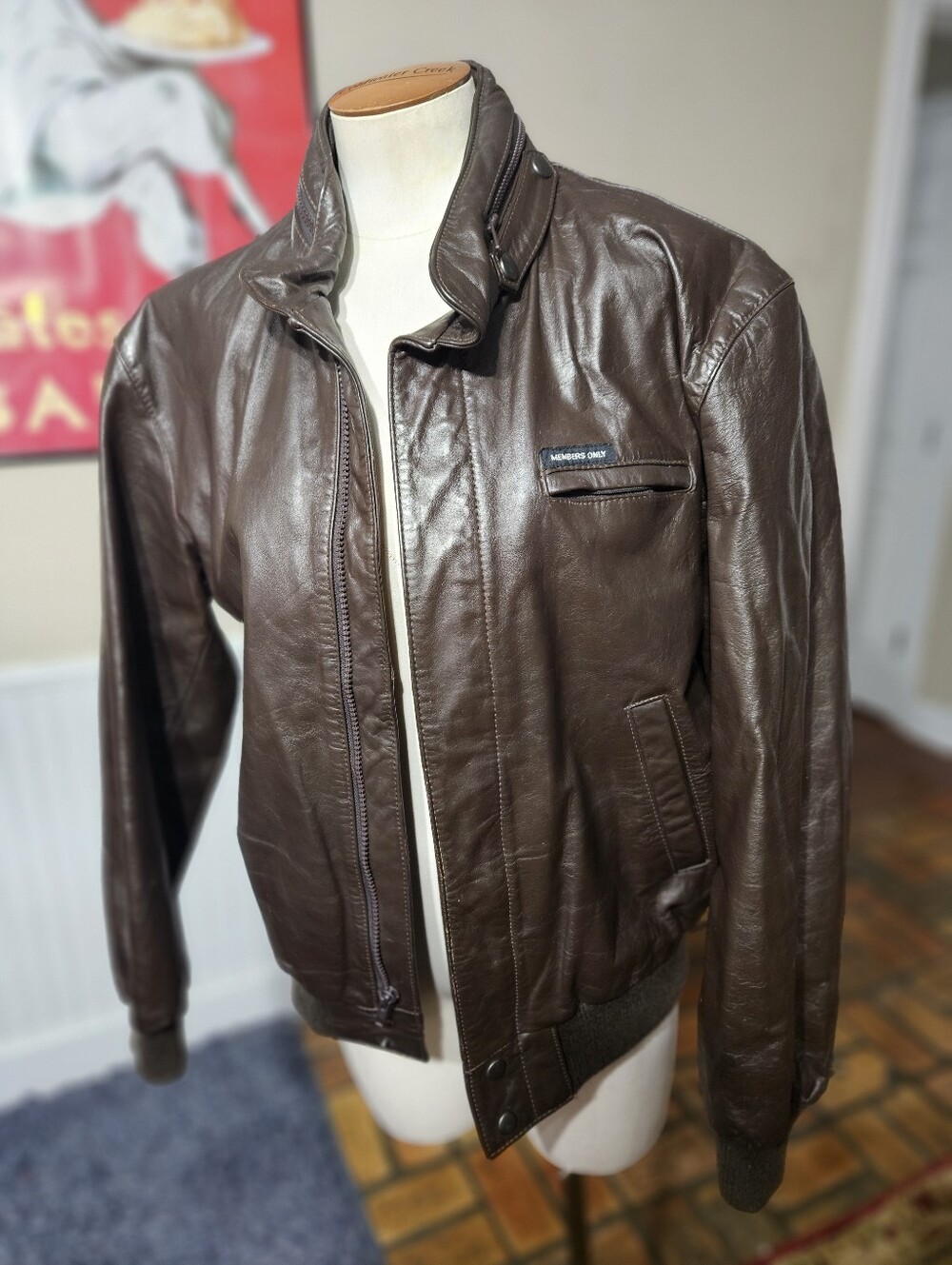 VTG 80s Members Only Brown Leather Jacket Size 40 Or Medium